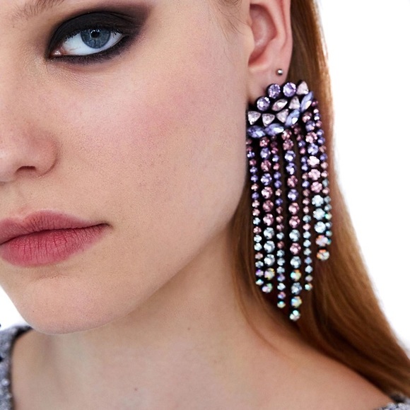 2/$35 🖤 ZARA Pink Rhinestone Waterfall Earrings - Picture 8 of 11